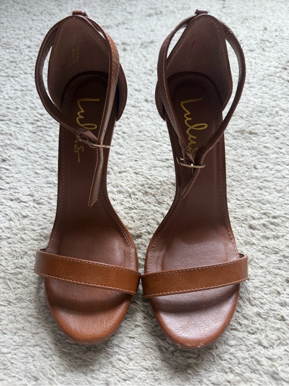 Lulu's Brown Leather Ankle-Strap Heels